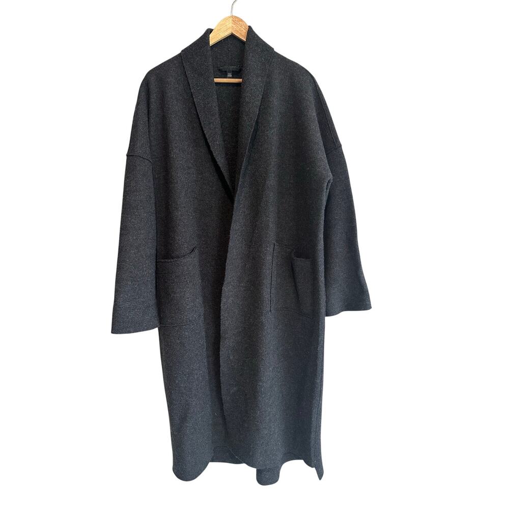 Eileen Fisher 100% Wool Long Open Front Duster Cardigan Jacket XS